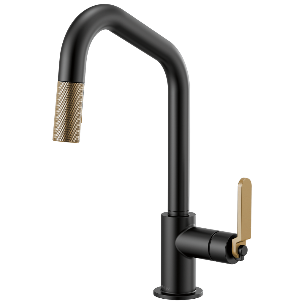 Brizo Litze Mezcladora Extraíble — Surtidor en Ángulo, Manija Industrial — Negro Mate/Oro Luxe