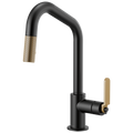 Brizo Litze Mezcladora Extraíble — Surtidor en Ángulo, Manija Industrial — Negro Mate/Oro Luxe