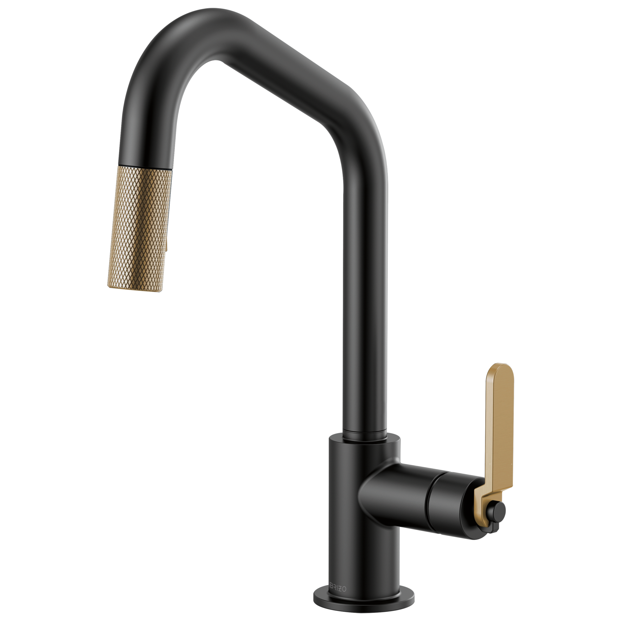 Brizo Litze Mezcladora Extraíble — Surtidor en Ángulo, Manija Industrial — Negro Mate/Oro Luxe