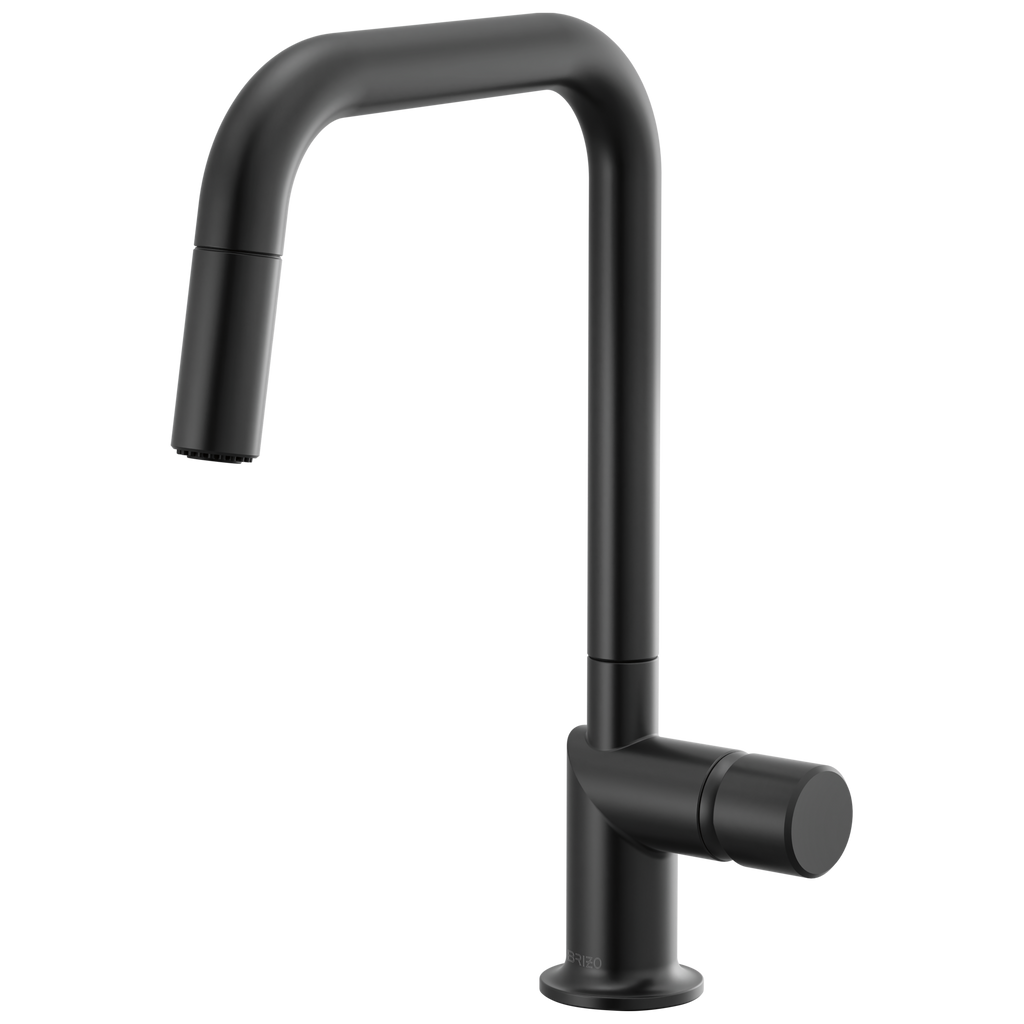 Brizo Odin Mezcladora Extraíble — Surtidor Cuadrado — Negro Mate — Perilla Metálica