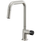 Brizo Odin Mezcladora Extraíble — Surtidor Cuadrado — Acero Inoxidable — Perilla con Cristal Negro