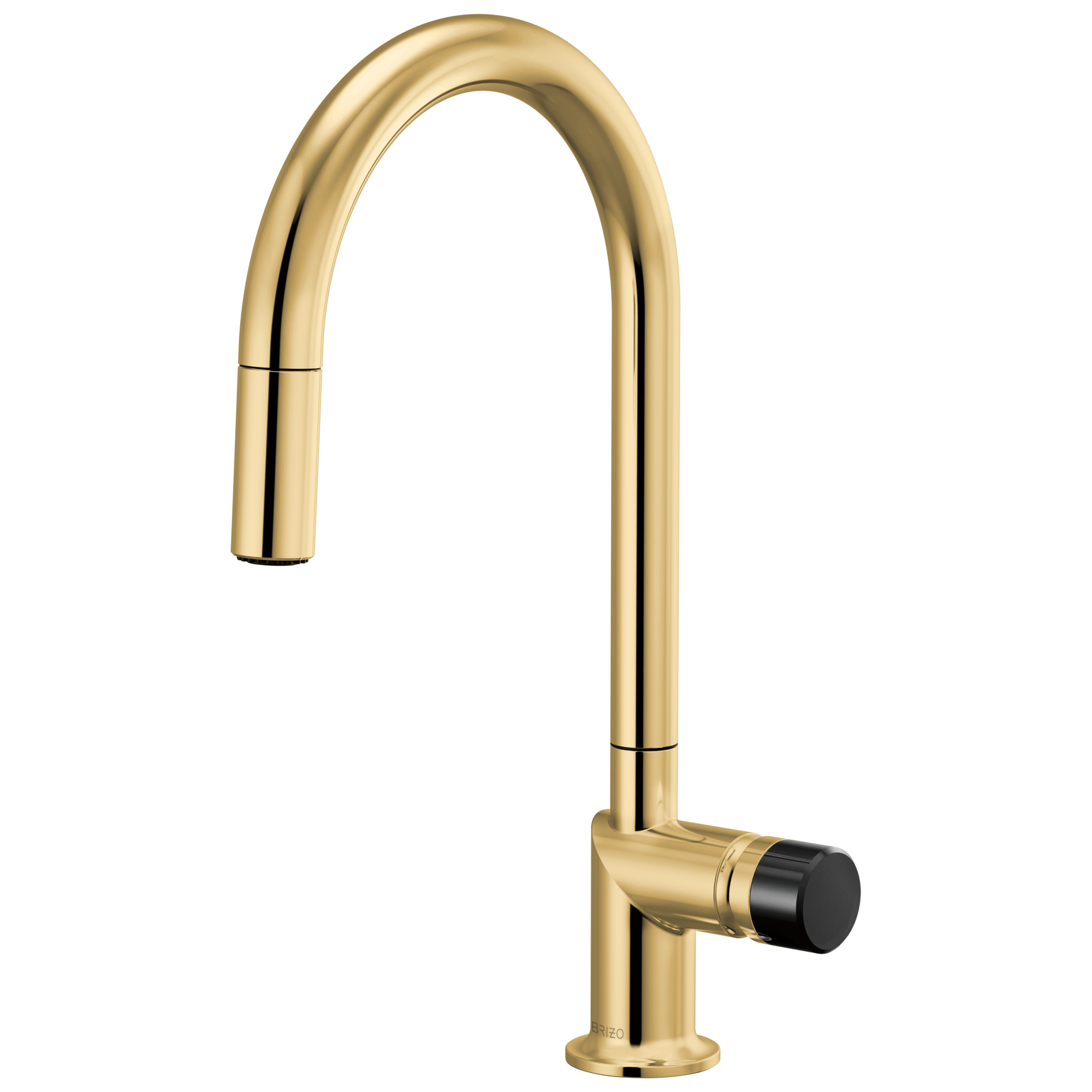 Brizo Odin Mezcladora Extraíble — Surtidor en Arco — Oro Pulido — Perilla con Cristal Negro