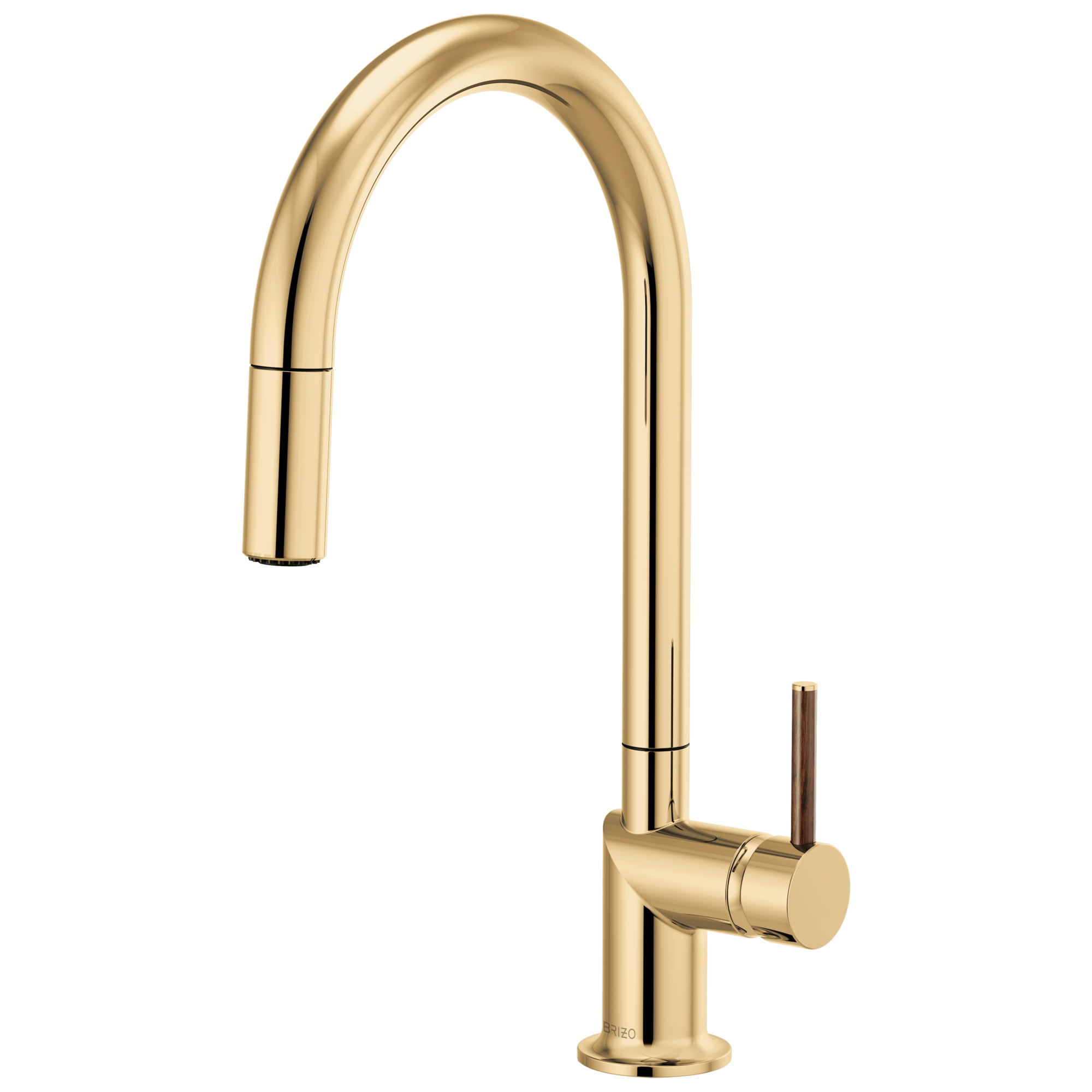Brizo Odin Mezcladora Extraíble — Surtidor en Arco — Oro Pulido — Manija de Madera