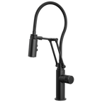 Brizo Odin Mezcladora Articulante con Manguera Integrada — Negro Mate — Perilla con Cristal Negro