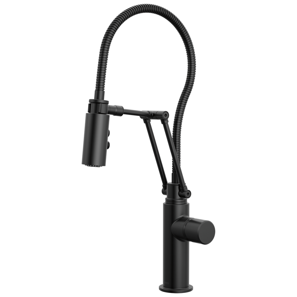 Brizo Odin Mezcladora Articulante con Manguera Integrada — Negro Mate — Perilla Metálica