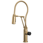 Brizo Odin Mezcladora Articulante con Manguera Integrada — Oro Luxe — Perilla con Cristal Negro