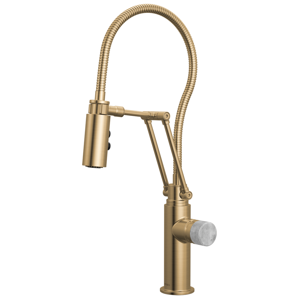 Brizo Odin Mezcladora Articulante con Manguera Integrada — Oro Luxe — Perilla de Concreto