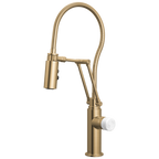 Brizo Odin Mezcladora Articulante con Manguera Integrada — Oro Luxe — Perilla de Mármol Blanco