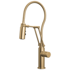 Brizo Odin Mezcladora Articulante con Manguera Integrada — Oro Luxe — Perilla Metálica