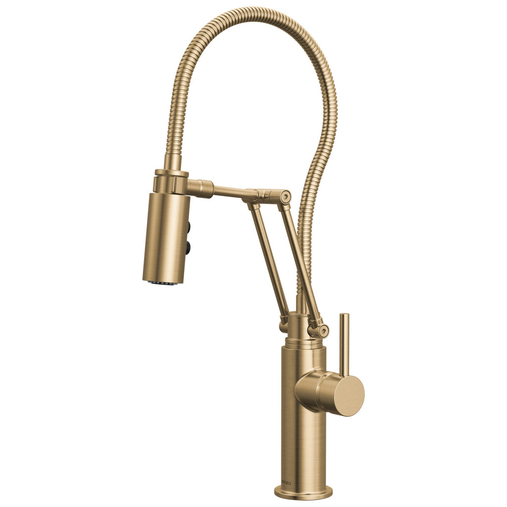 Brizo Odin Mezcladora Articulante con Manguera Integrada — Oro Luxe — Manija Metálica