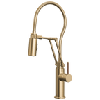 Brizo Odin Mezcladora Articulante con Manguera Integrada — Oro Luxe — Manija de Madera