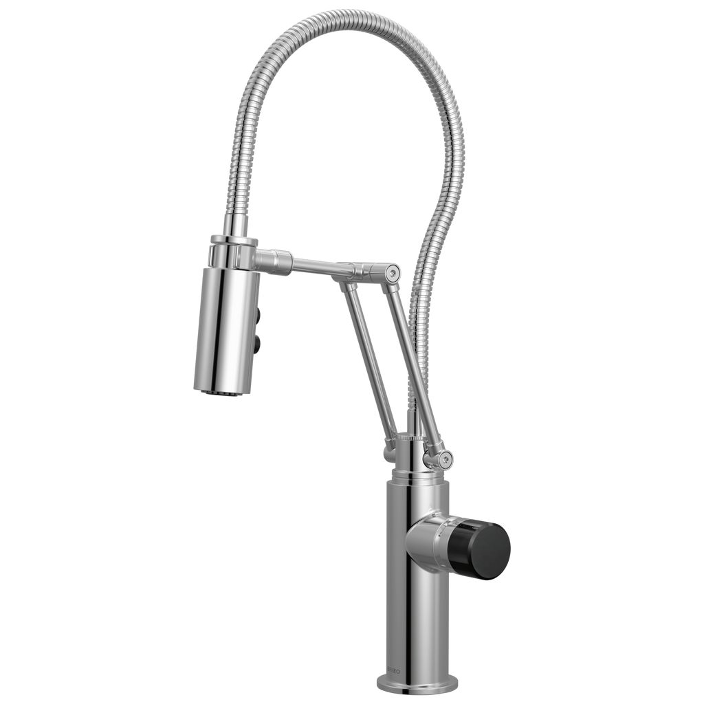 Brizo Odin Mezcladora Articulante con Manguera Integrada — Cromo — Perilla con Cristal Negro