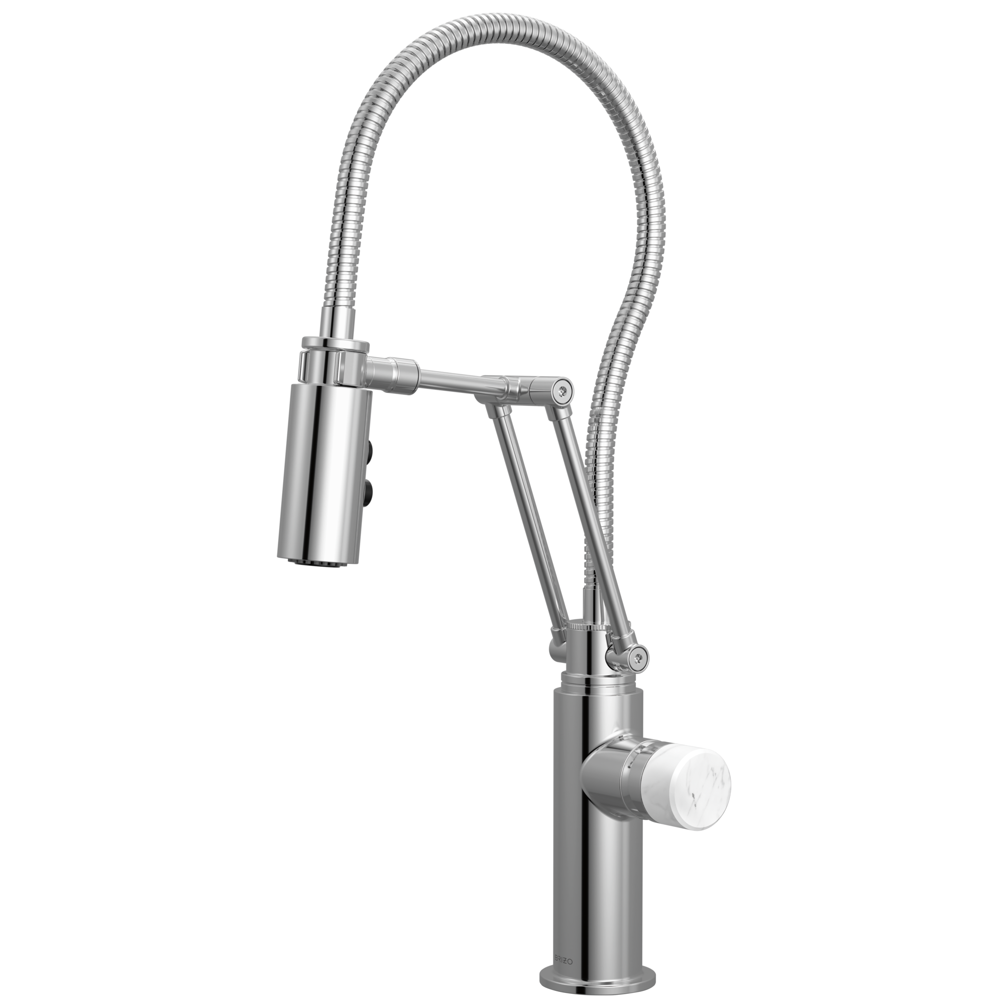 Brizo Odin Mezcladora Articulante con Manguera Integrada — Cromo — Perilla de Mármol Blanco