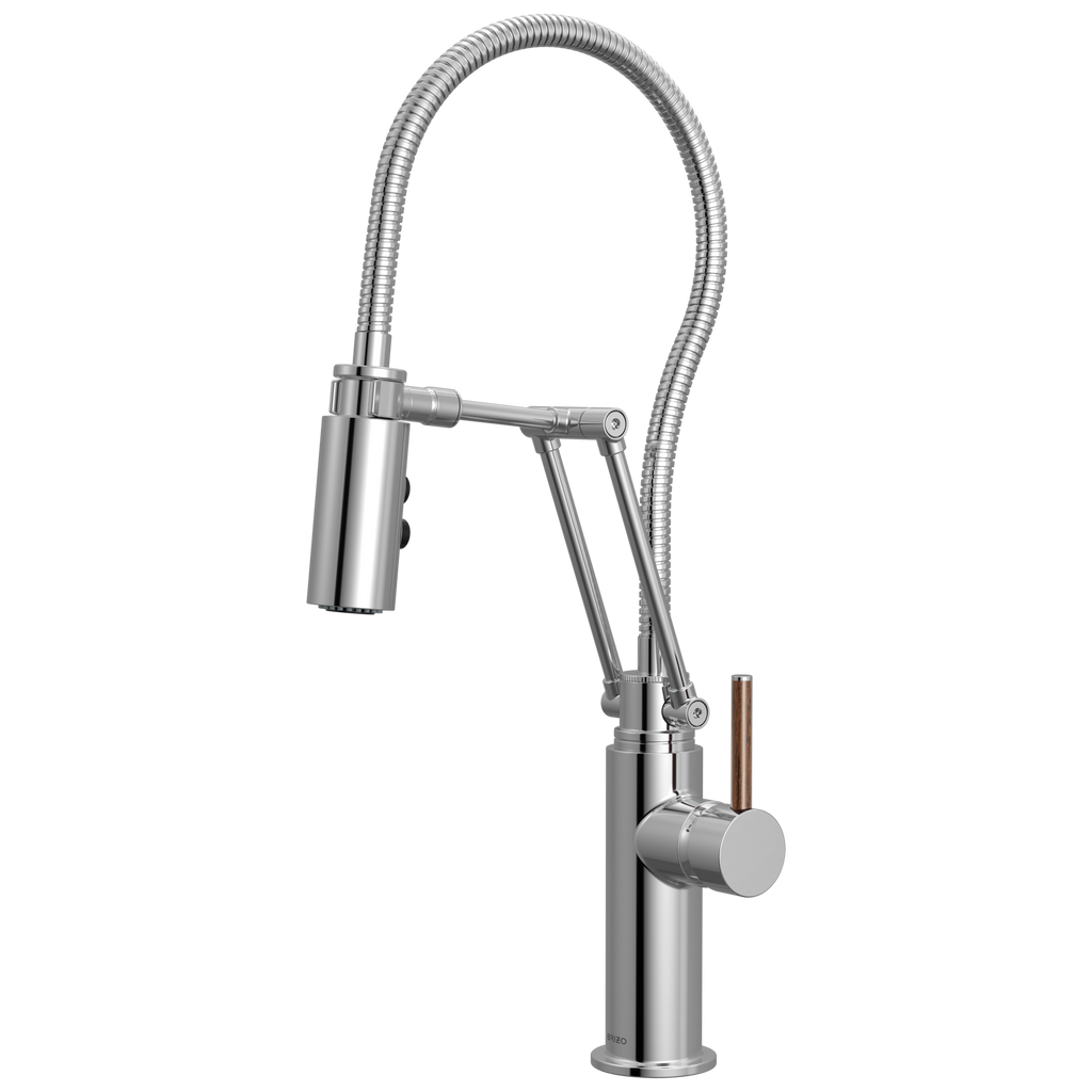 Brizo Odin Mezcladora Articulante con Manguera Integrada — Cromo — Manija de Madera