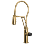 Brizo Odin Mezcladora Articulante con Manguera Integrada — Oro Pulido — Perilla con Cristal Negro