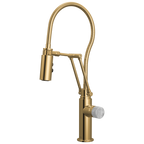 Brizo Odin Mezcladora Articulante con Manguera Integrada — Oro Pulido — Perilla de Concreto