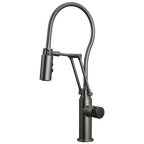 Brizo Odin Mezcladora Articulante con Manguera Integrada — Acero Luxe — Perilla con Cristal Negro