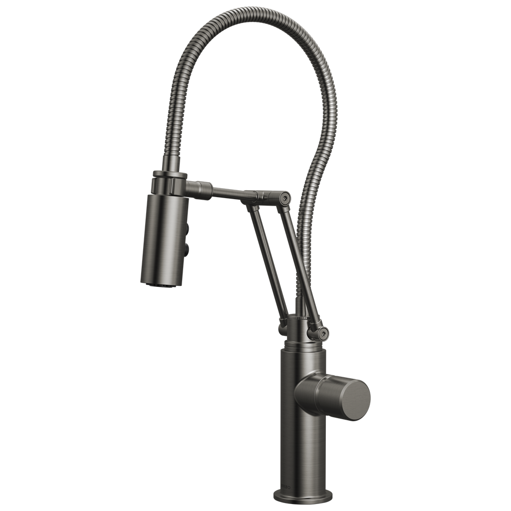 Brizo Odin Mezcladora Articulante con Manguera Integrada — Acero Luxe — Perilla Metálica