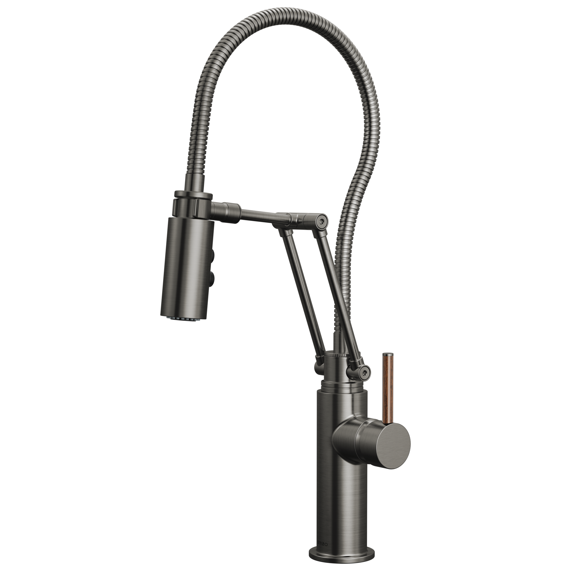 Brizo Odin Mezcladora Articulante con Manguera Integrada — Acero Luxe — Manija de Madera