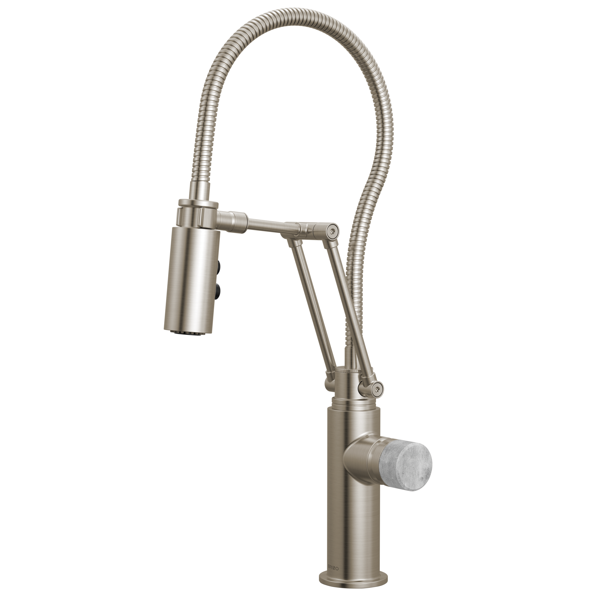 Brizo Odin Mezcladora Articulante con Manguera Integrada — Acero Inoxidable — Perilla de Concreto