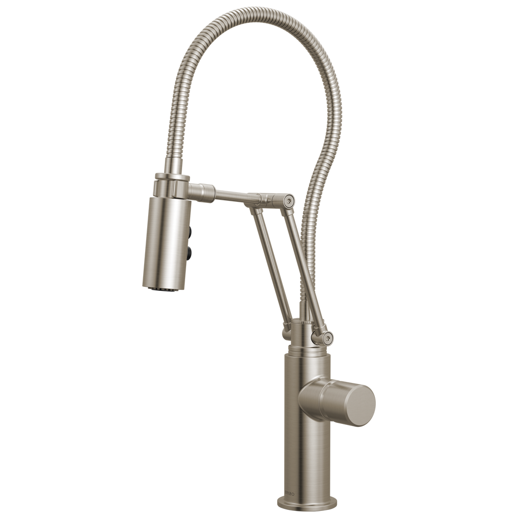 Brizo Odin Mezcladora Articulante con Manguera Integrada — Acero Inoxidable — Perilla Metálica