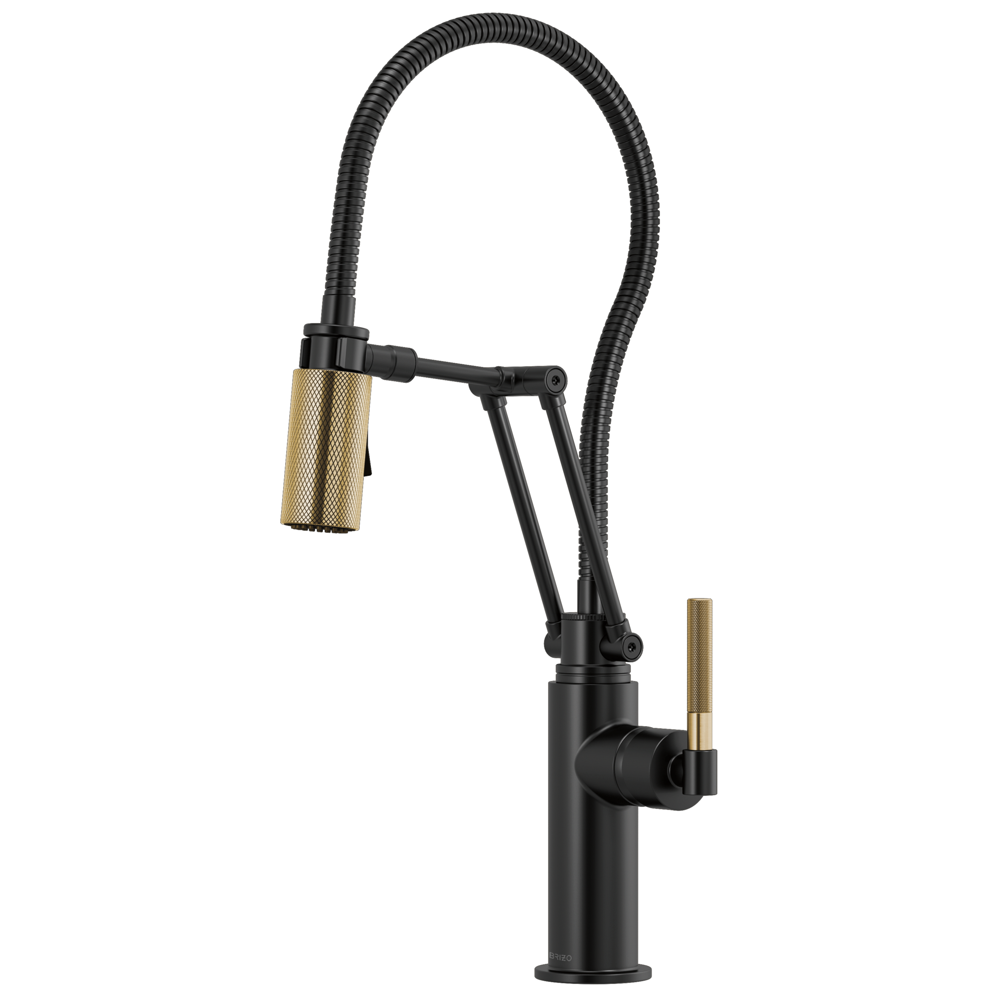 Brizo Litze Mezcladora Articulante con Manguera Integrada (63143LF) — Negro Mate/Oro Luxe