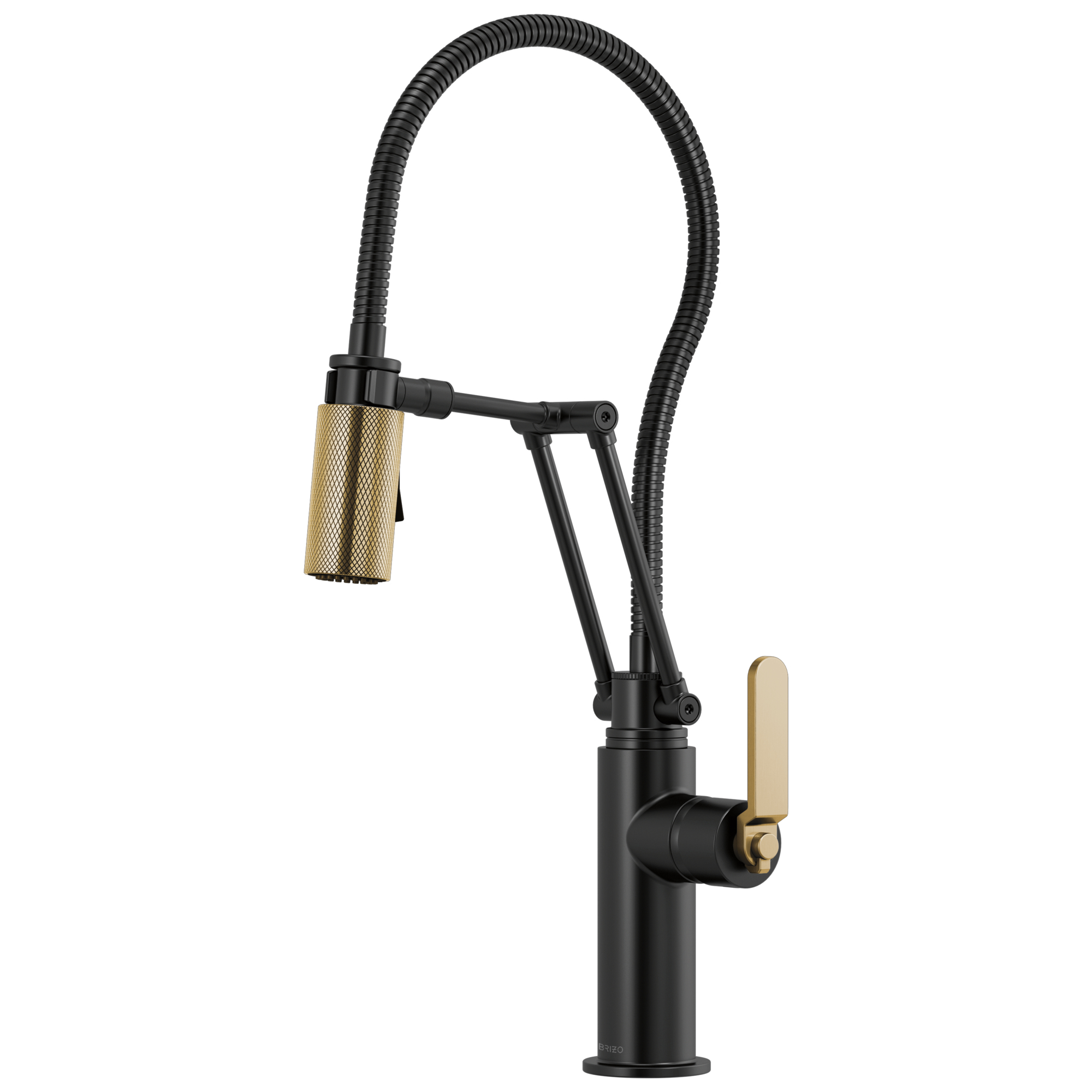 Brizo Litze Mezcladora Articulante con Manguera Integrada (63144LF) — Negro Mate/Oro Luxe