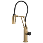 Brizo Odin Mezcladora Articulante — Oro Luxe — Perilla con Cristal Negro