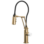 Brizo Odin Mezcladora Articulante — Oro Luxe — Perilla de Mármol Blanco