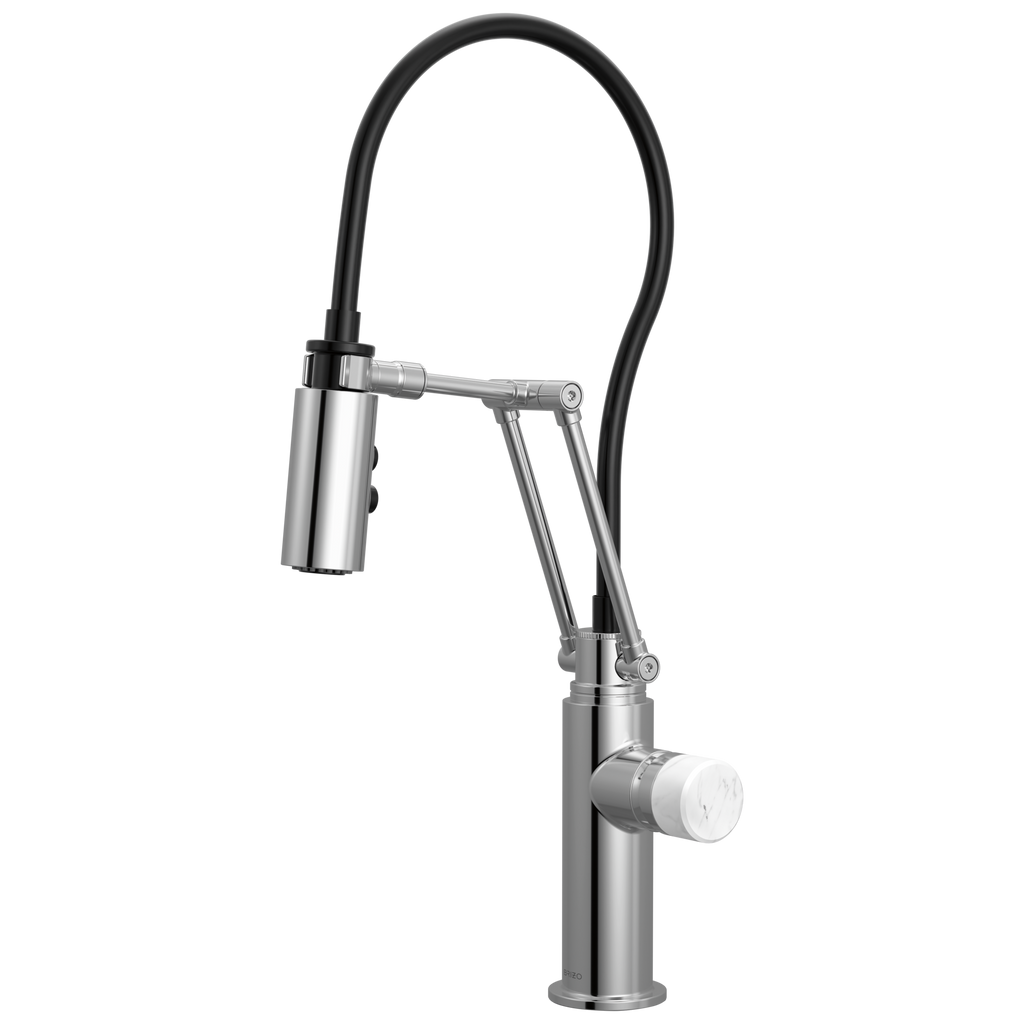 Brizo Odin Mezcladora Articulante — Cromo — Perilla de Mármol Blanco