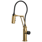 Brizo Odin Mezcladora Articulante — Oro Pulido — Perilla con Cristal Negro