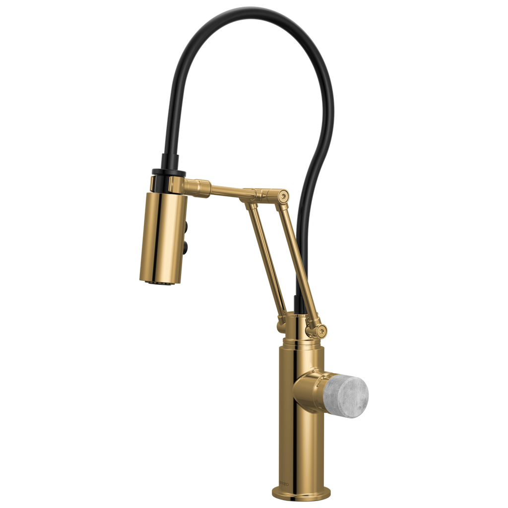 Brizo Odin Mezcladora Articulante — Oro Pulido — Perilla de Concreto
