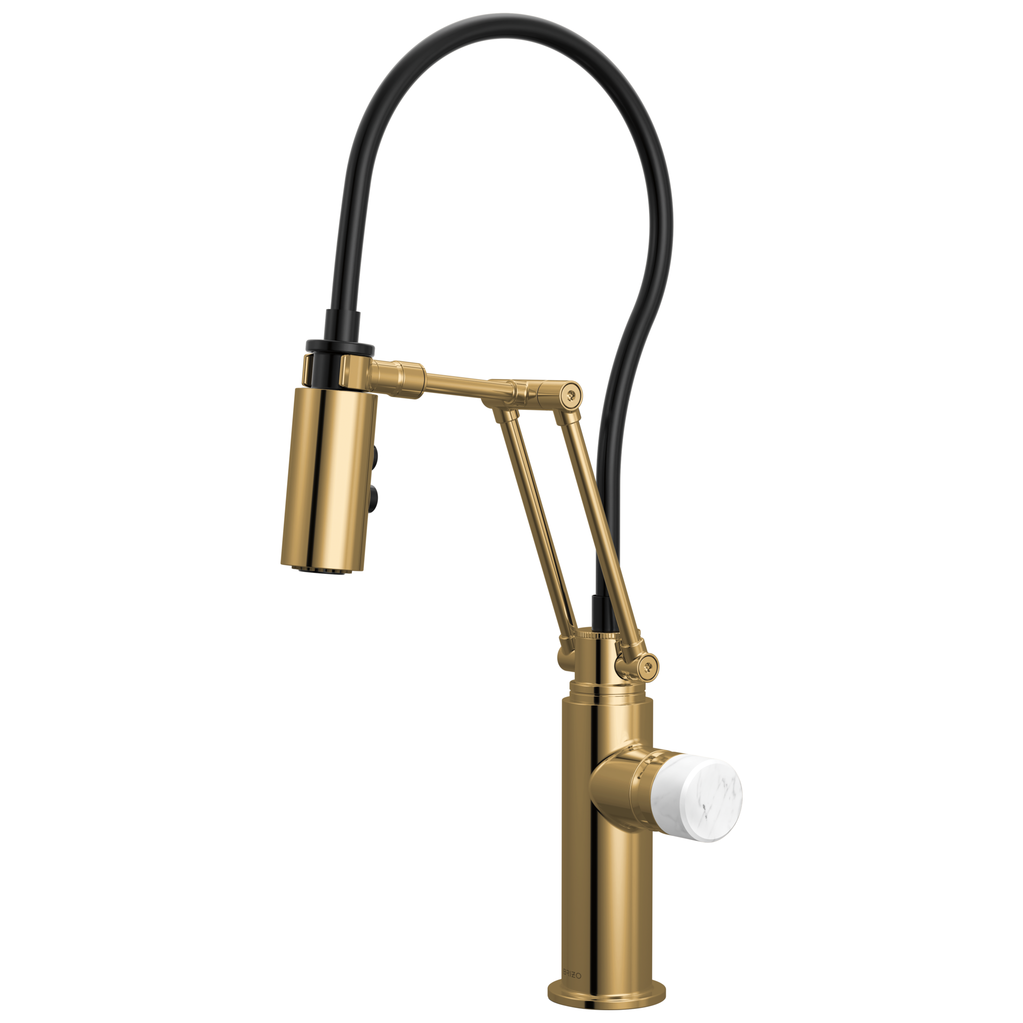 Brizo Odin Mezcladora Articulante — Oro Pulido — Perilla de Mármol Blanco