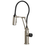 Brizo Odin Mezcladora Articulante — Acero Inoxidable — Perilla con Cristal Negro