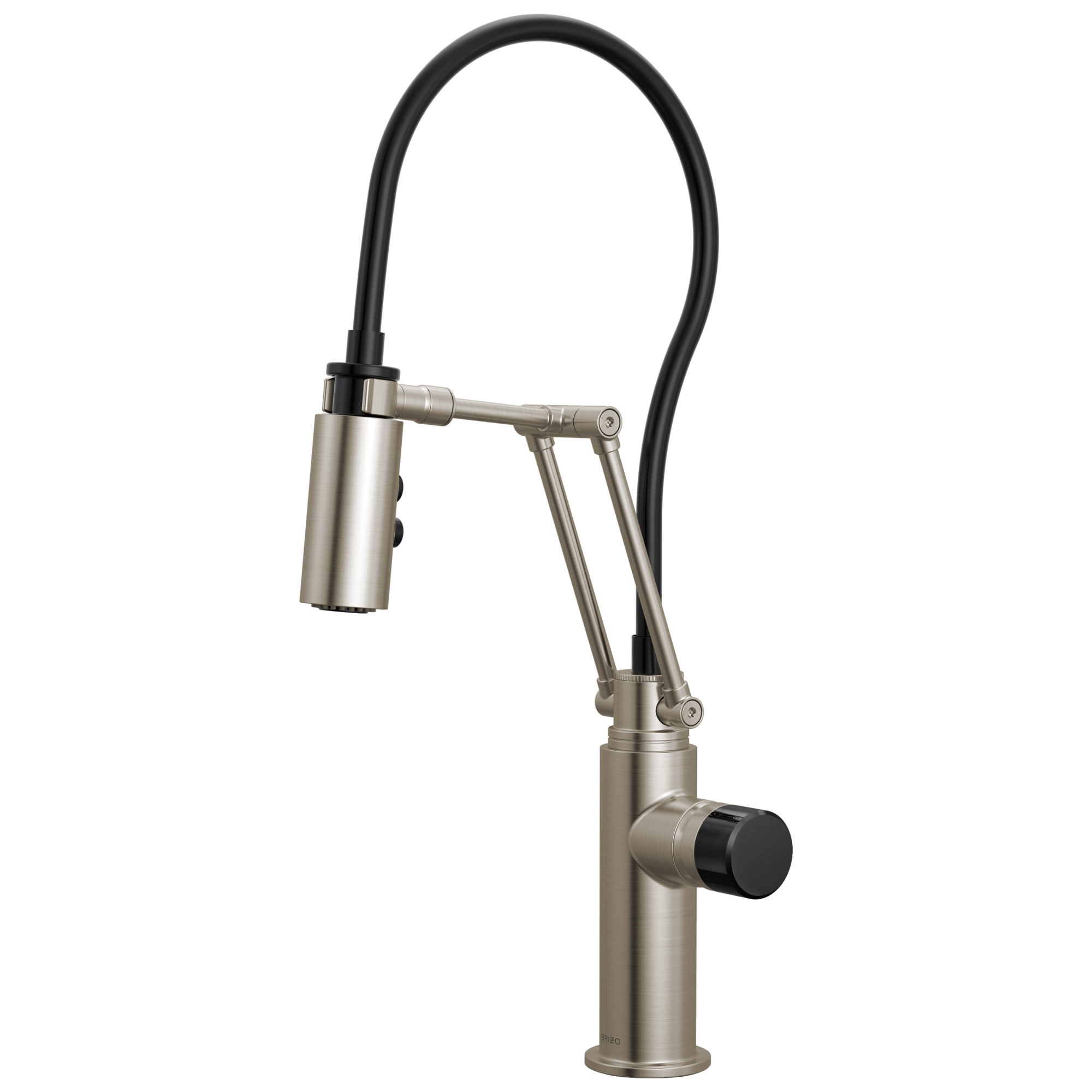 Brizo Odin Mezcladora Articulante — Acero Inoxidable — Perilla con Cristal Negro