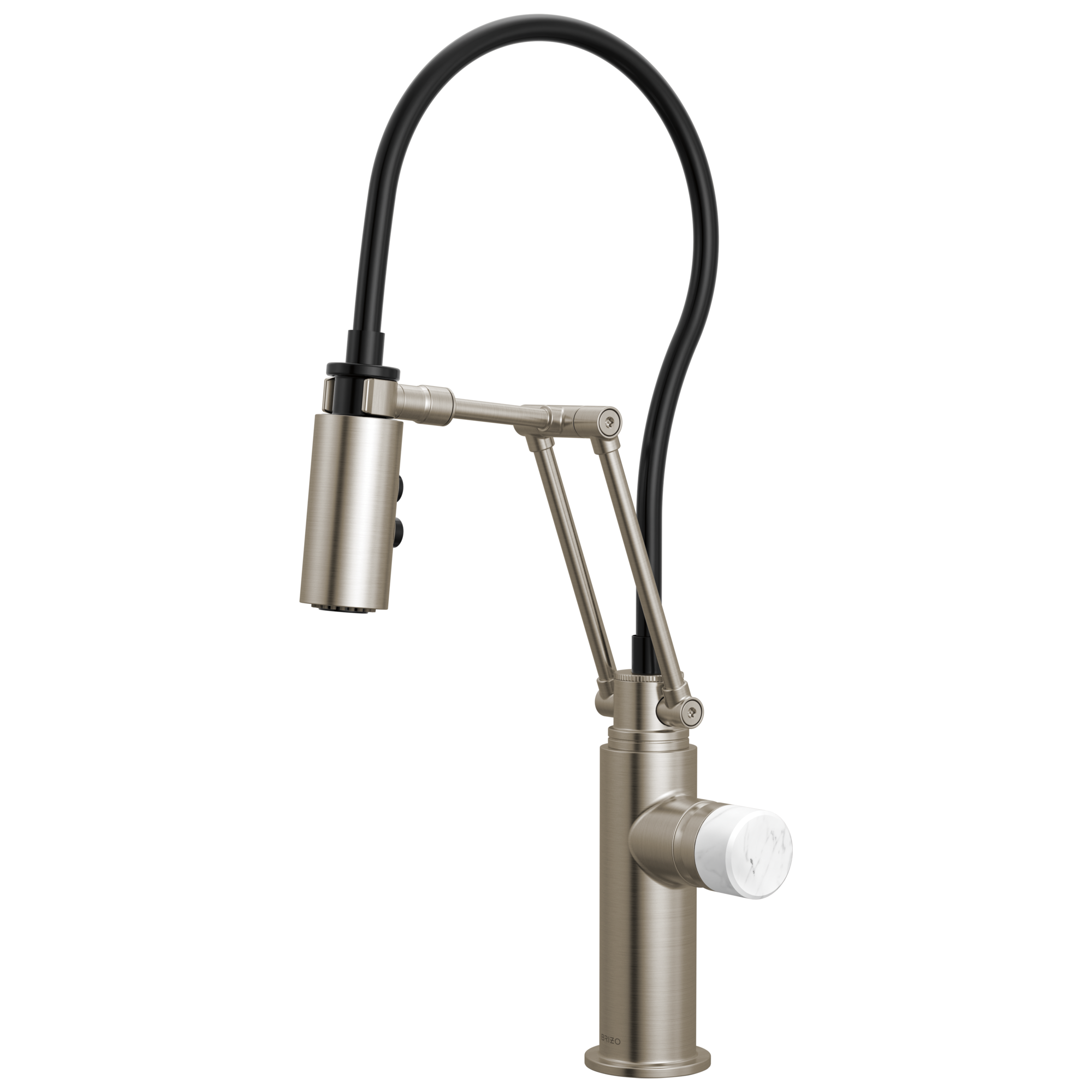 Brizo Odin Mezcladora Articulante — Acero Inoxidable — Perilla de Mármol Blanco
