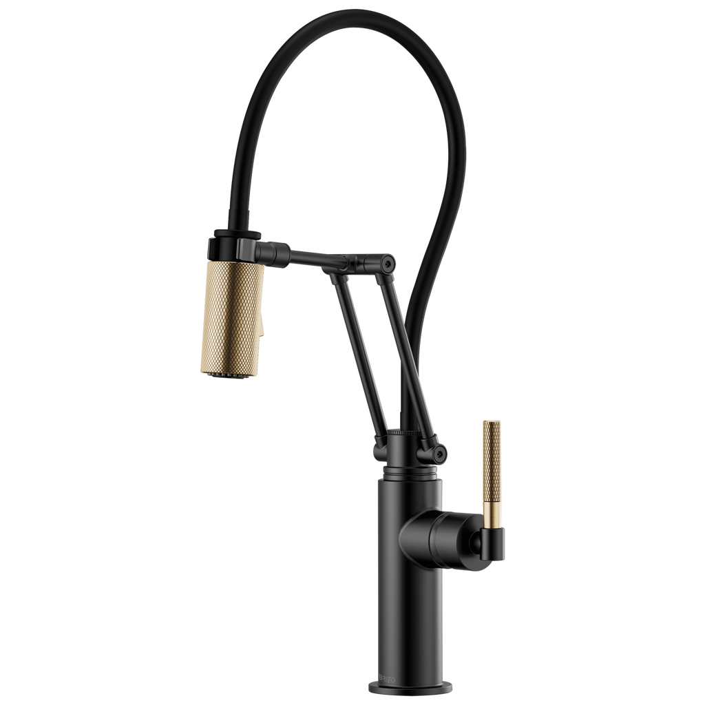 Brizo Litze Mezcladora Articulante — Manija Knurled — Negro Mate/Oro Luxe