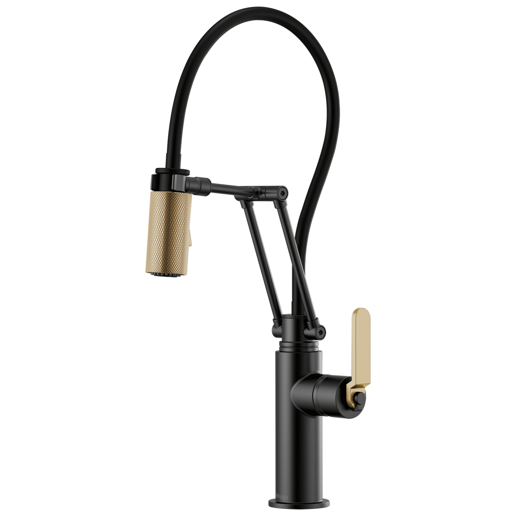 Brizo Litze Mezcladora Articulante — Manija Industrial — Negro Mate/Oro Luxe