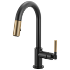 Brizo Litze Mezcladora Prep Extraíble — Surtidor en Arco, Manija Knurled — Negro Mate/Oro Luxe