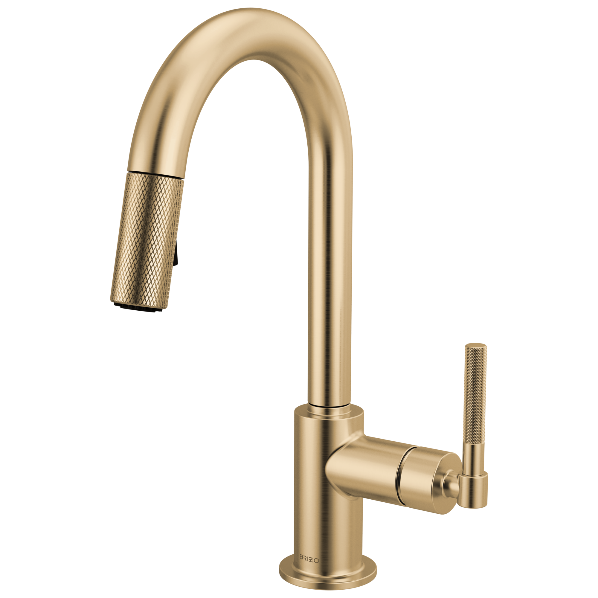Brizo Litze Mezcladora Prep Extraíble — Surtidor en Arco, Manija Knurled — Oro Luxe