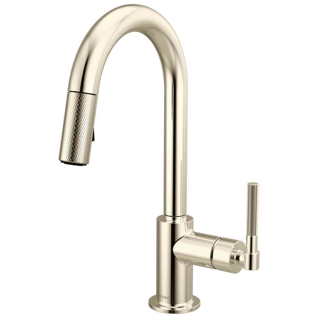 Brizo Litze Mezcladora Prep Extraíble — Surtidor en Arco, Manija Knurled — Níquel Pulido