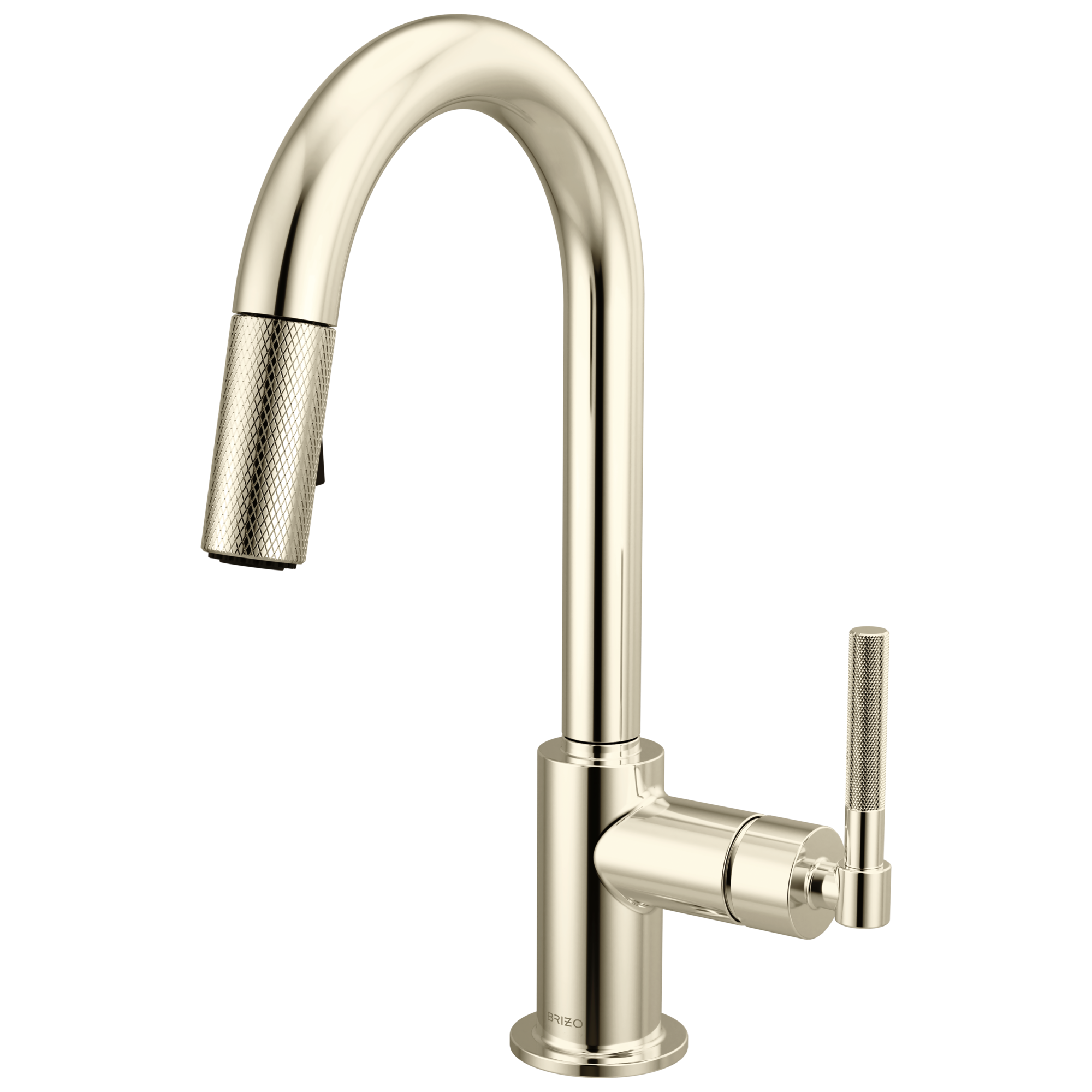 Brizo Litze Mezcladora Prep Extraíble — Surtidor en Arco, Manija Knurled — Níquel Pulido
