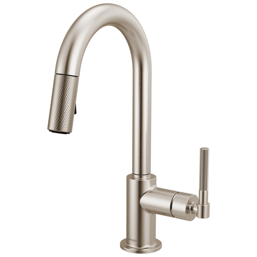 Brizo Litze Mezcladora Prep Extraíble — Surtidor en Arco, Manija Knurled — Acero Inoxidable