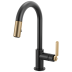 Brizo Litze Mezcladora Prep Extraíble — Surtidor en Arco, Manija Industrial — Negro Mate/Oro Luxe