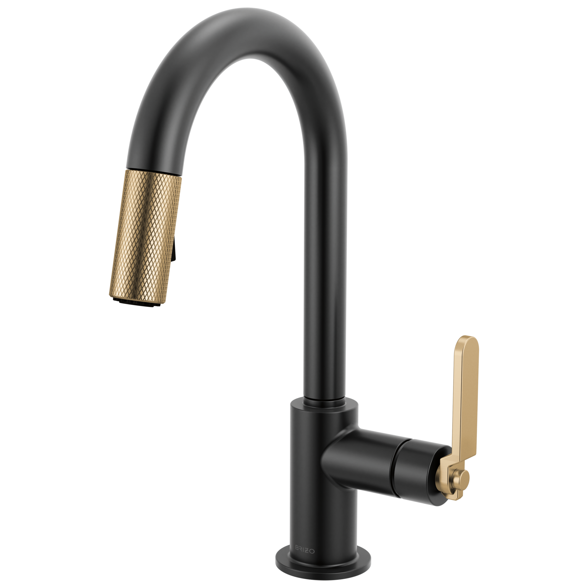 Brizo Litze Mezcladora Prep Extraíble — Surtidor en Arco, Manija Industrial — Negro Mate/Oro Luxe