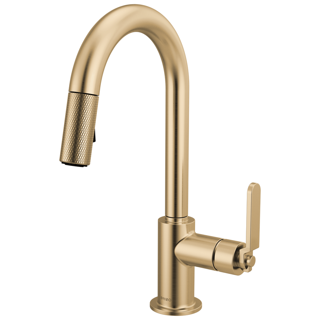 Brizo Litze Mezcladora Prep Extraíble — Surtidor en Arco, Manija Industrial — Oro Luxe
