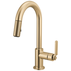 Brizo Litze Mezcladora Prep Extraíble — Surtidor en Arco, Manija Industrial — Oro Luxe