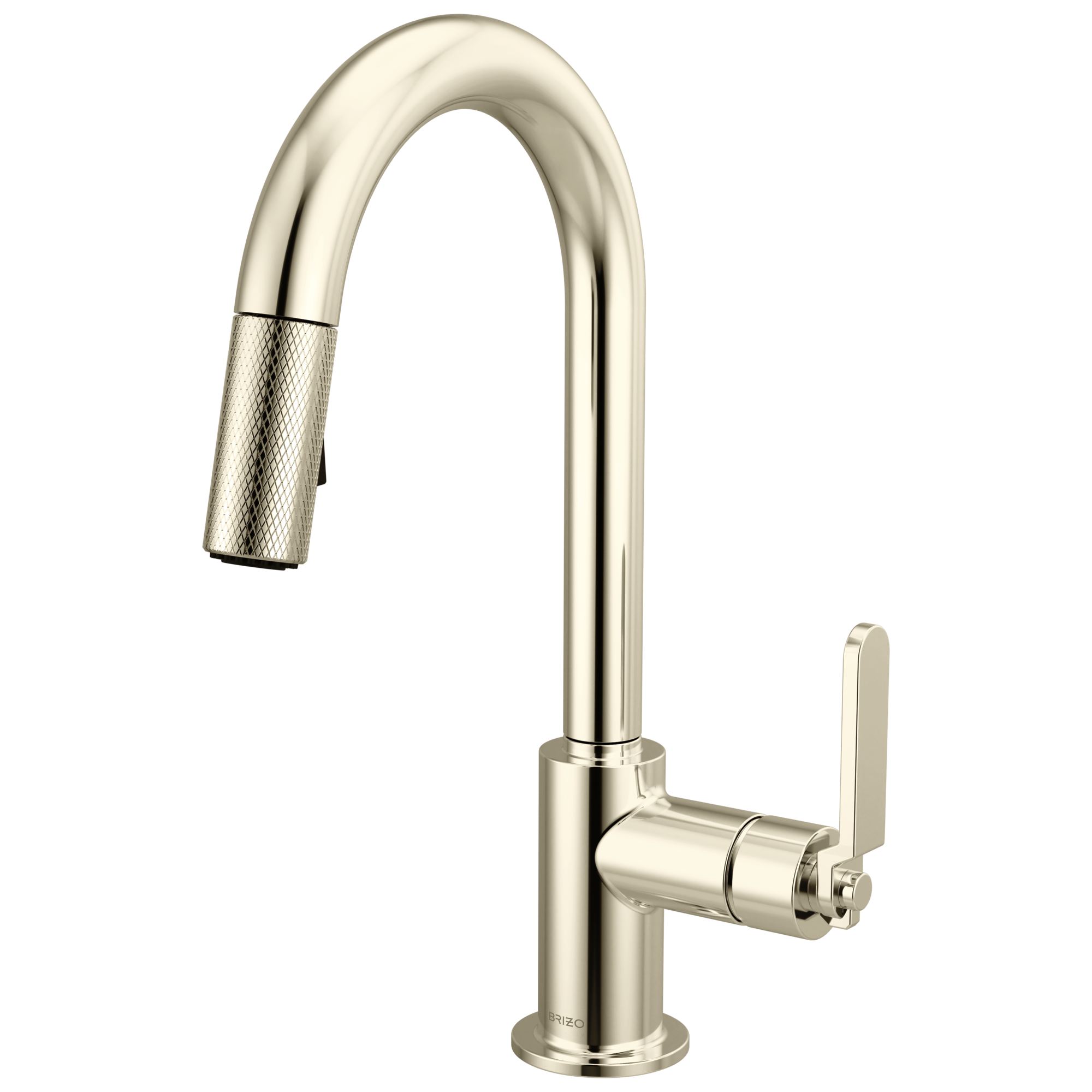 Brizo Litze Mezcladora Prep Extraíble — Surtidor en Arco, Manija Industrial — Níquel Pulido