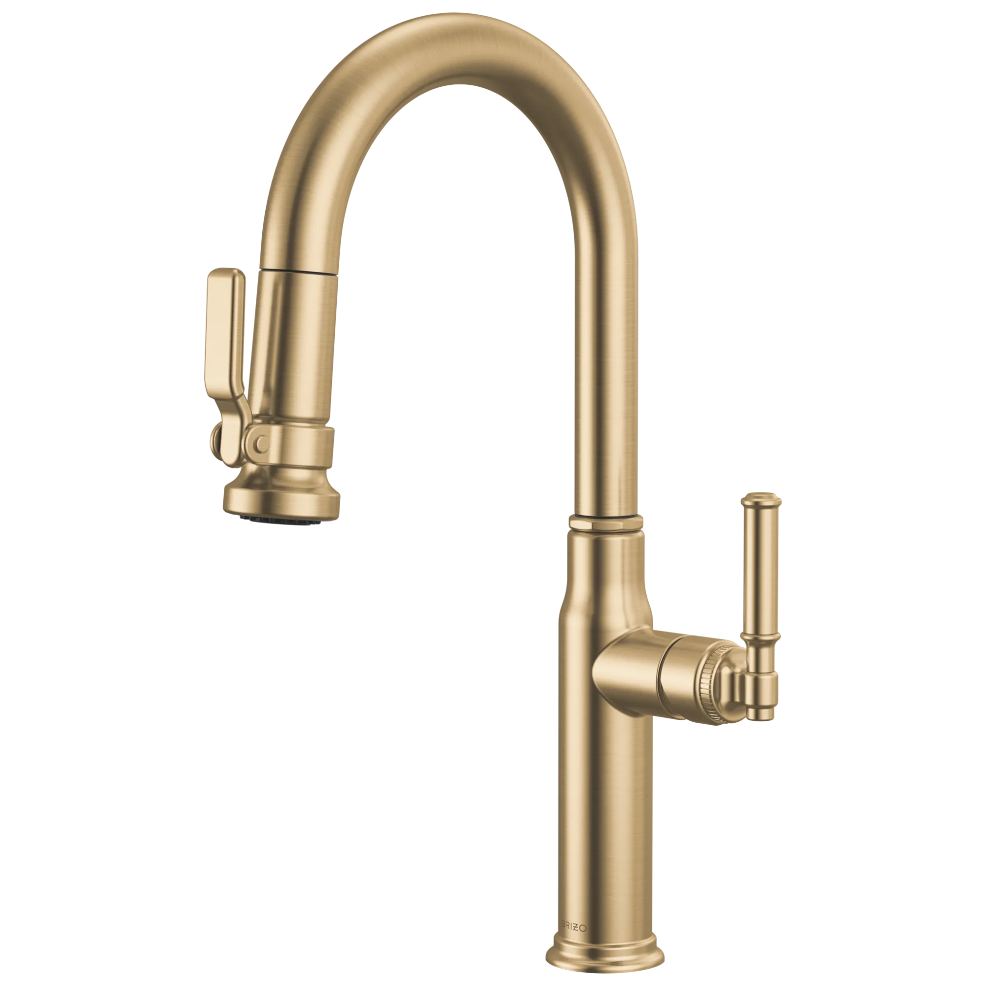 Brizo Faircroft Mezcladora Prep Extraíble — Surtidor en Arco — Oro Luxe — Manija Coin Edge