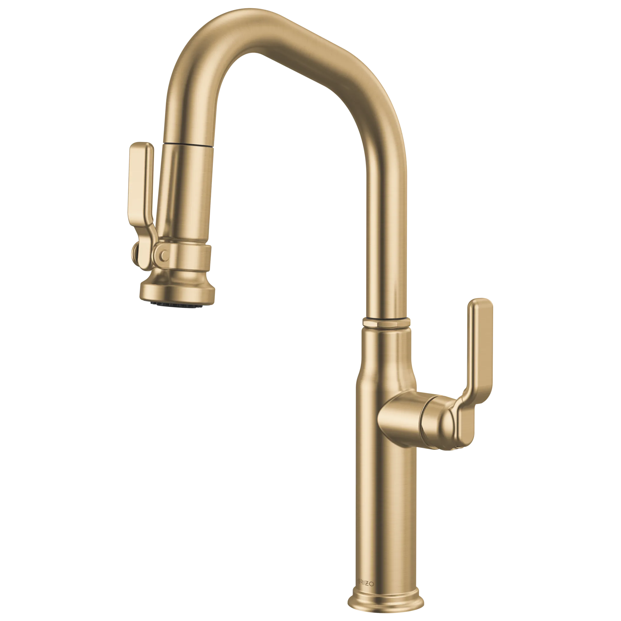 Brizo Faircroft Mezcladora Prep Extraíble — Surtidor en Ángulo — Oro Luxe — Manija Industrial